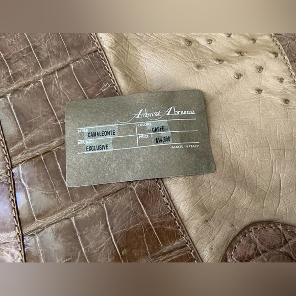 AMBROSI ABRIANNA Large Ostrich Snakeskin Crocodile Tote Bag Handbag - Picture 9 of 12